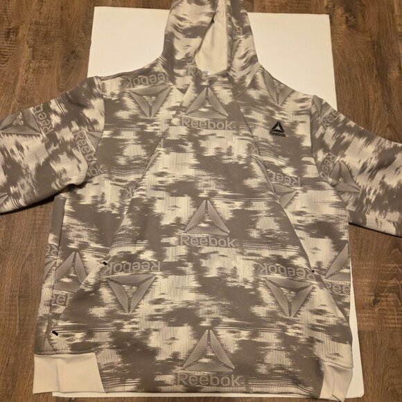 Reebok Driftwood Tan Print Hoodie with Front Pockets - Like New - Picture 4 of 7
